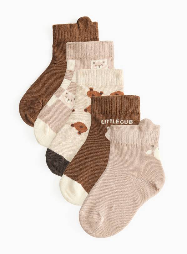 Bear Print Ankle Socks 5 Pack 1-6 months